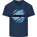 Torn Botswana Flag Batswana Day Football Mens V-Neck Cotton T-Shirt Navy Blue