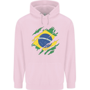 Torn Brazil Flag Brazilian Day Football Childrens Kids Hoodie Light Pink