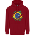 Torn Brazil Flag Brazilian Day Football Childrens Kids Hoodie Red