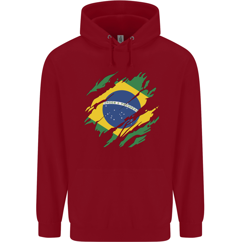 Torn Brazil Flag Brazilian Day Football Childrens Kids Hoodie Red