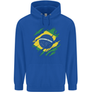 Torn Brazil Flag Brazilian Day Football Childrens Kids Hoodie Royal Blue