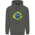 Torn Brazil Flag Brazilian Day Football Childrens Kids Hoodie Storm Grey