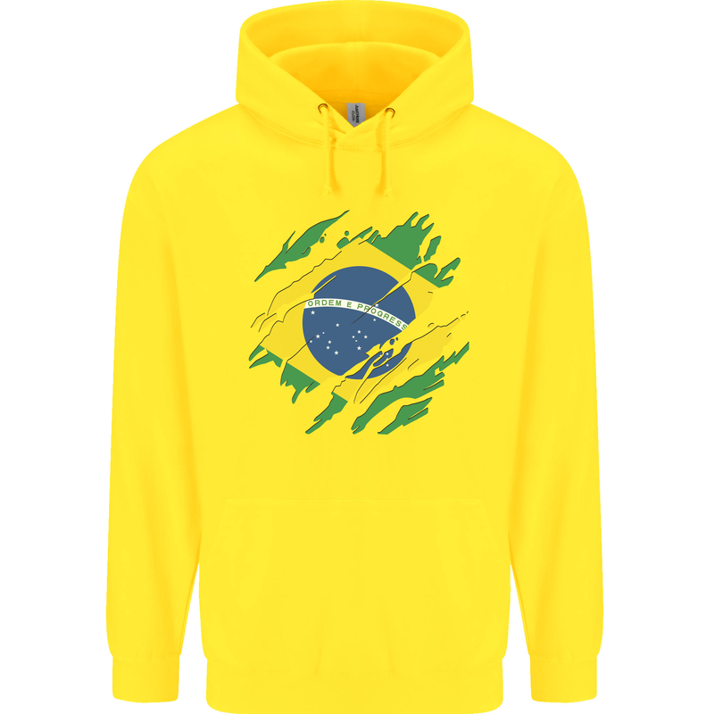 Torn Brazil Flag Brazilian Day Football Childrens Kids Hoodie Yellow