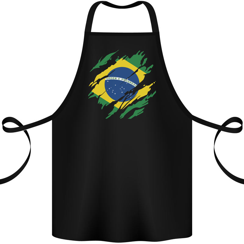 Torn Brazil Flag Brazilian Day Football Cotton Apron 100% Organic Black