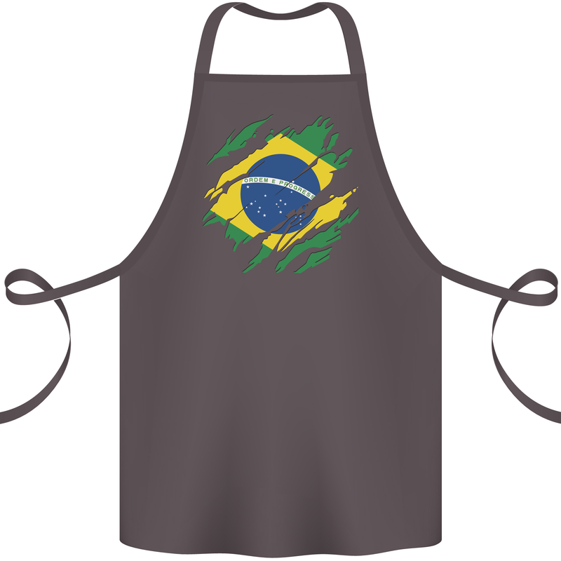 Torn Brazil Flag Brazilian Day Football Cotton Apron 100% Organic Dark Grey