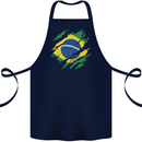Torn Brazil Flag Brazilian Day Football Cotton Apron 100% Organic Navy Blue