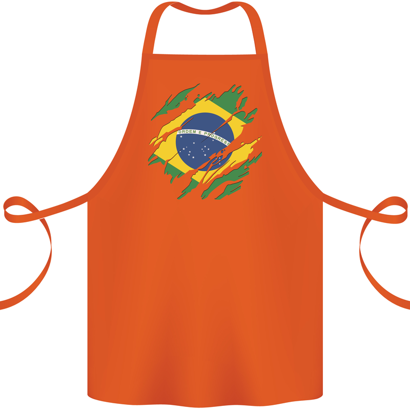 Torn Brazil Flag Brazilian Day Football Cotton Apron 100% Organic Orange
