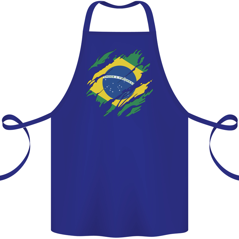 Torn Brazil Flag Brazilian Day Football Cotton Apron 100% Organic Royal Blue
