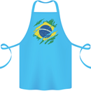 Torn Brazil Flag Brazilian Day Football Cotton Apron 100% Organic Turquoise