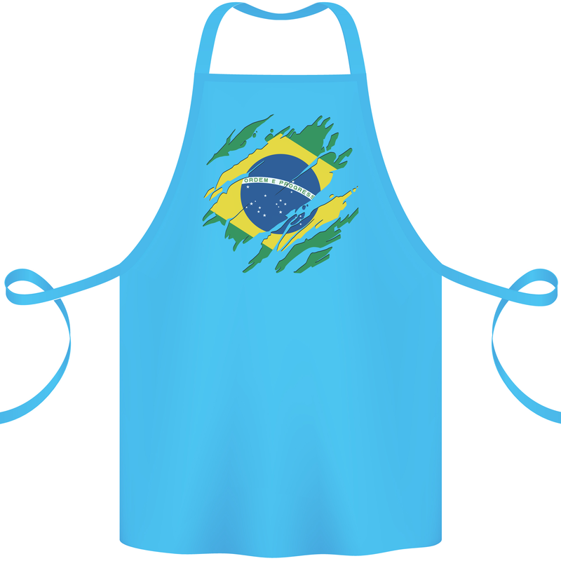 Torn Brazil Flag Brazilian Day Football Cotton Apron 100% Organic Turquoise