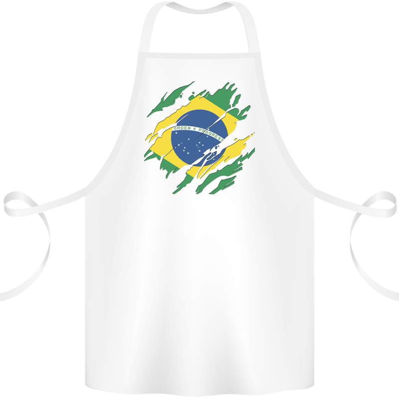 Torn Brazil Flag Brazilian Day Football Cotton Apron 100% Organic White