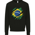 Torn Brazil Flag Brazilian Day Football Kids Sweatshirt Jumper Black