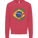 Torn Brazil Flag Brazilian Day Football Kids Sweatshirt Jumper Heliconia
