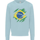 Torn Brazil Flag Brazilian Day Football Kids Sweatshirt Jumper Light Blue