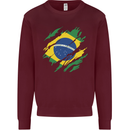 Torn Brazil Flag Brazilian Day Football Kids Sweatshirt Jumper Maroon