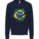 Torn Brazil Flag Brazilian Day Football Kids Sweatshirt Jumper Navy Blue