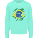 Torn Brazil Flag Brazilian Day Football Kids Sweatshirt Jumper Peppermint