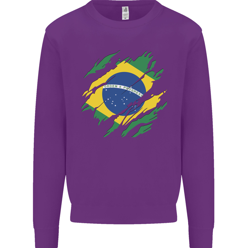 Torn Brazil Flag Brazilian Day Football Kids Sweatshirt Jumper Purple