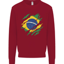 Torn Brazil Flag Brazilian Day Football Kids Sweatshirt Jumper Red