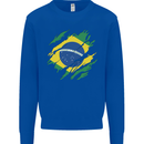 Torn Brazil Flag Brazilian Day Football Kids Sweatshirt Jumper Royal Blue