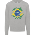 Torn Brazil Flag Brazilian Day Football Kids Sweatshirt Jumper Sports Grey