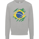 Torn Brazil Flag Brazilian Day Football Kids Sweatshirt Jumper Sports Grey