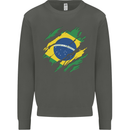Torn Brazil Flag Brazilian Day Football Kids Sweatshirt Jumper Storm Grey