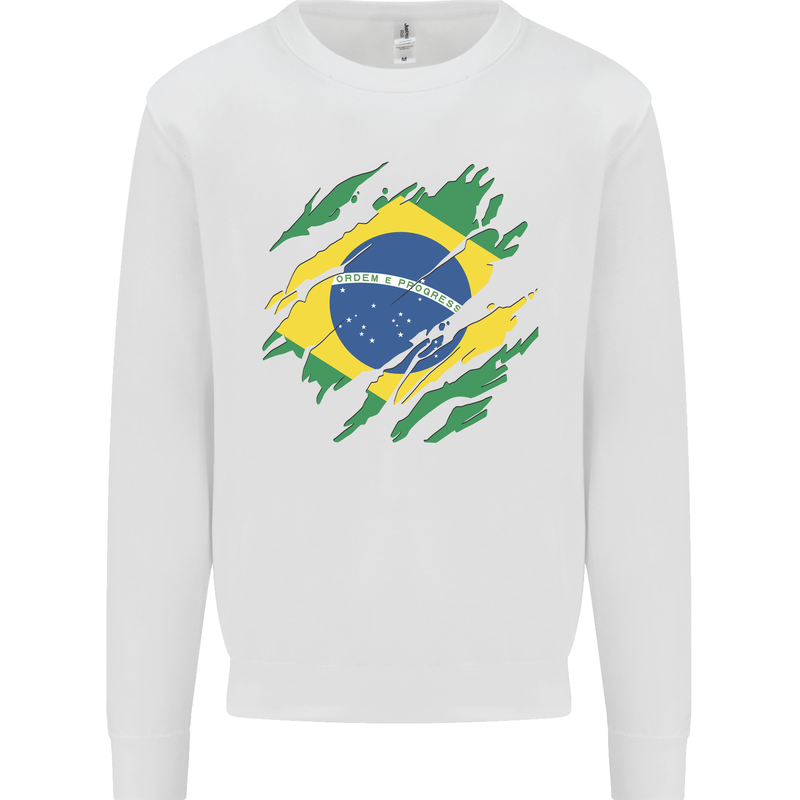 Torn Brazil Flag Brazilian Day Football Kids Sweatshirt Jumper White