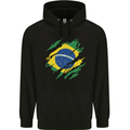 Torn Brazil Flag Brazilian Day Football Mens 80% Cotton Hoodie Black