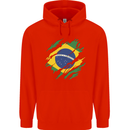Torn Brazil Flag Brazilian Day Football Mens 80% Cotton Hoodie Bright Red