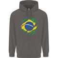 Torn Brazil Flag Brazilian Day Football Mens 80% Cotton Hoodie Charcoal