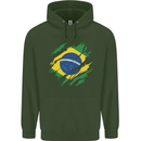 Torn Brazil Flag Brazilian Day Football Mens 80% Cotton Hoodie Forest Green