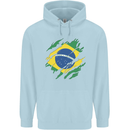 Torn Brazil Flag Brazilian Day Football Mens 80% Cotton Hoodie Light Blue