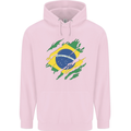 Torn Brazil Flag Brazilian Day Football Mens 80% Cotton Hoodie Light Pink