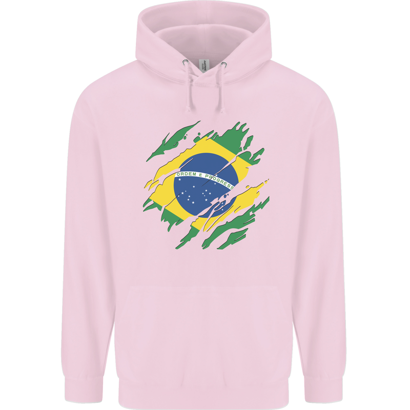 Torn Brazil Flag Brazilian Day Football Mens 80% Cotton Hoodie Light Pink