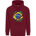 Torn Brazil Flag Brazilian Day Football Mens 80% Cotton Hoodie Maroon