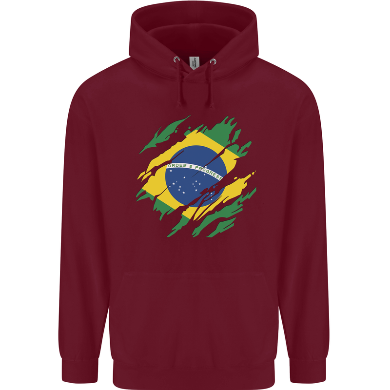Torn Brazil Flag Brazilian Day Football Mens 80% Cotton Hoodie Maroon