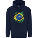 Torn Brazil Flag Brazilian Day Football Mens 80% Cotton Hoodie Navy Blue