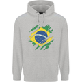 Torn Brazil Flag Brazilian Day Football Mens 80% Cotton Hoodie Sports Grey