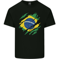 Torn Brazil Flag Brazilian Day Football Mens Cotton T-Shirt Tee Top Black