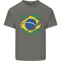 Torn Brazil Flag Brazilian Day Football Mens Cotton T-Shirt Tee Top Charcoal