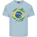 Torn Brazil Flag Brazilian Day Football Mens Cotton T-Shirt Tee Top Light Blue