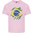 Torn Brazil Flag Brazilian Day Football Mens Cotton T-Shirt Tee Top Light Pink