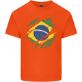 Torn Brazil Flag Brazilian Day Football Mens Cotton T-Shirt Tee Top Orange