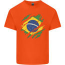 Torn Brazil Flag Brazilian Day Football Mens Cotton T-Shirt Tee Top Orange
