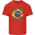 Torn Brazil Flag Brazilian Day Football Mens Cotton T-Shirt Tee Top Red