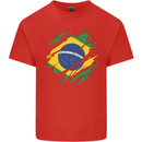 Torn Brazil Flag Brazilian Day Football Mens Cotton T-Shirt Tee Top Red