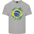 Torn Brazil Flag Brazilian Day Football Mens Cotton T-Shirt Tee Top Sports Grey