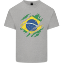 Torn Brazil Flag Brazilian Day Football Mens Cotton T-Shirt Tee Top Sports Grey