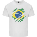Torn Brazil Flag Brazilian Day Football Mens Cotton T-Shirt Tee Top White